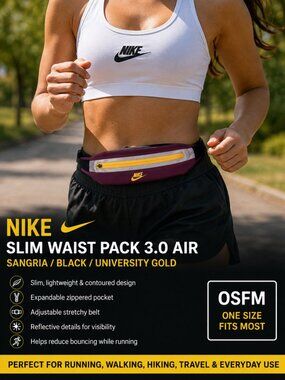 Nike Slim Waist Pack 3.0 Air Running Belt Sangria Gold NWT